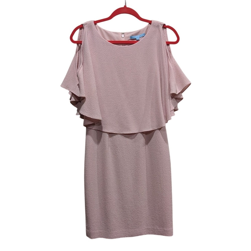 Antonio Melani Dress Women 4 Pink Cold Shoulder Ruffle Sheath Textured Crepe